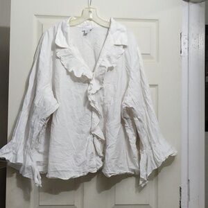 Avenue white cotton poets blouse with ruffle detail size 30/32
